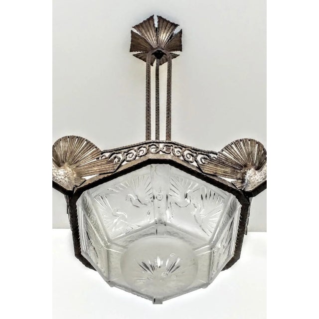 French Art Deco Pendent Chandelier Signed by Muller Ferers Lunneville For Sale In New York - Image 6 of 8