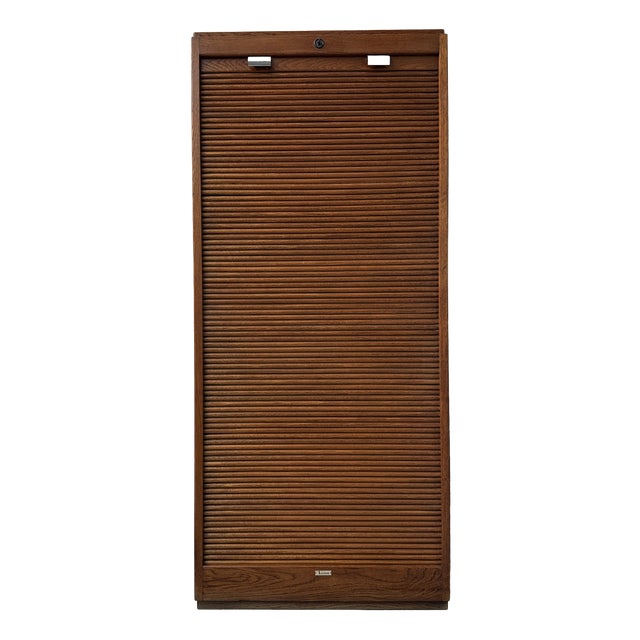Large Oak Roll-Top Filing Cabinet by Lacour, 1950s For Sale