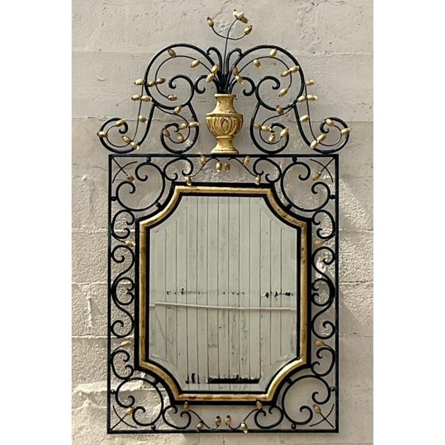 Mid 20th Century Vintage Regency Labarge Iron and Gilt Mirror For Sale - Image 5 of 8