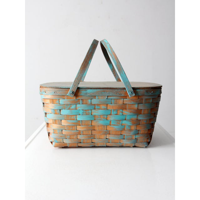 Wood Vintage Splint Weave Picnic Basket For Sale - Image 7 of 10