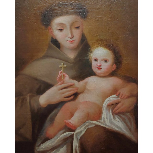 17th Century Italian Oil Painting Saint Francis d'Assisi With the Christ Child For Sale - Image 4 of 7