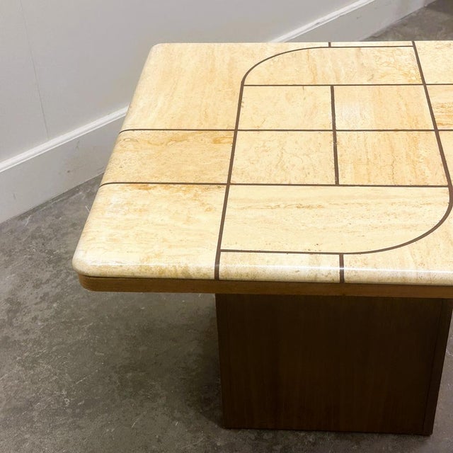 Graphic Travertine Tile Coffee Table on Oak Base, 1970s For Sale - Image 8 of 11