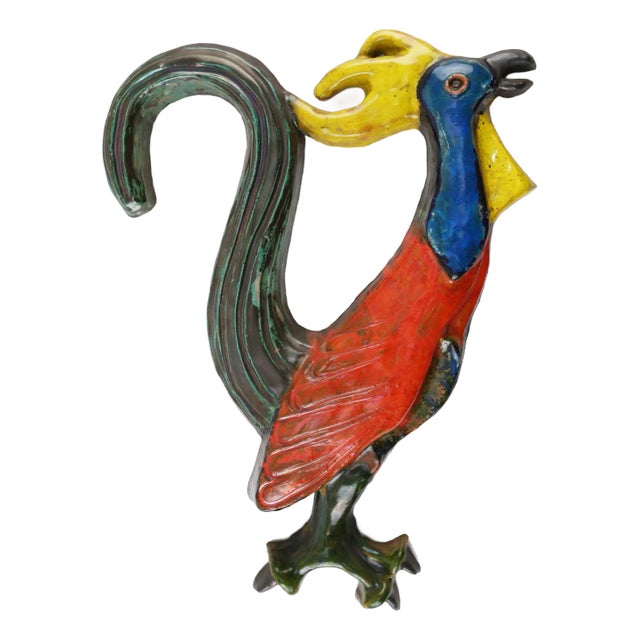 Vintage Ceramic Plaquette of a Colorful Rooster by A. Dandoy, Belgium, 1960s-1970s For Sale