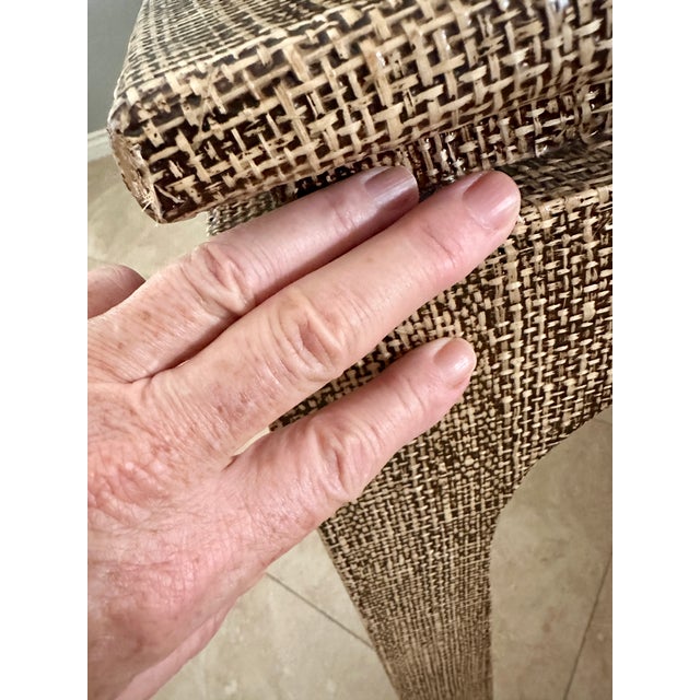 1970s Harrison Van Horn Natural Grasscloth Dining Table With 2 Leaf Extensions For Sale - Image 12 of 12