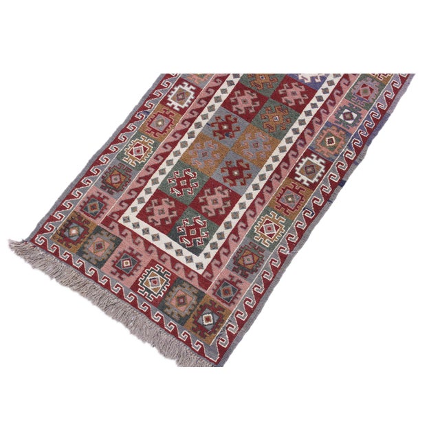 1980s Rustic Soumak Red/Gray Wool Runner Rug- 2'4'' X 11'7'' For Sale - Image 5 of 10