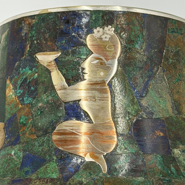 1970s Rare Los Castillo Tripod Vase With Malachite, Lapis, Azurite & Turquoise Inlay For Sale - Image 14 of 18