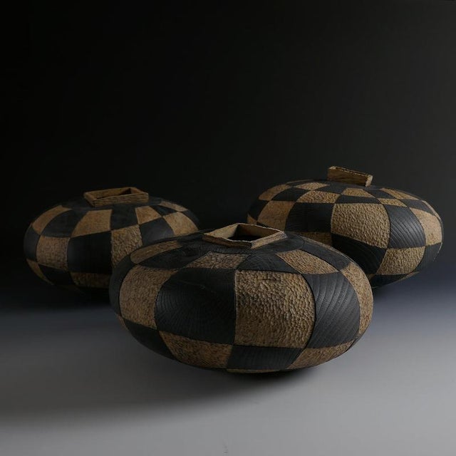 Mr Vénérable Is Dressed Vases in Oak Wood by Yann Marot, Set of 3 For Sale - Image 9 of 14