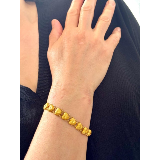 Heart Link 24 Karat Pure Yellow Gold Solid Bracelet, 16.5 Gm, 6.8 INCH For Sale - Image 12 of 18