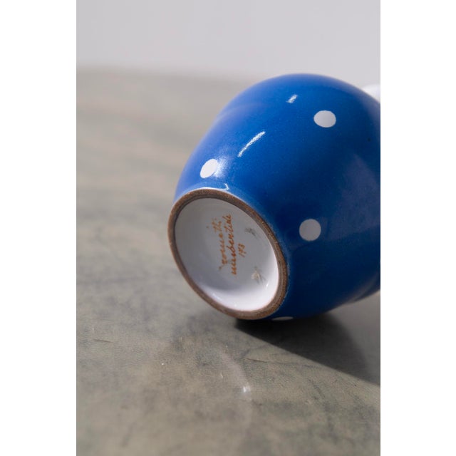 Small Vase with Blue Pois Dots from Rometti, 1940s, in Very Good conditions. Designed 1920 to 1949 This piece has an...