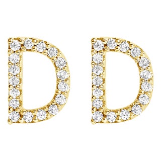 10K Yellow Gold 1/10 Cttw Diamond 'D' Initial Stud Earring For Sale