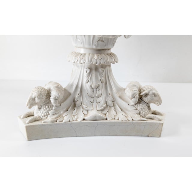 19th Century Off White Centerpiece Floral Bowl With Sheep For Sale - Image 9 of 12