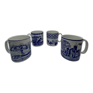 Late 20th Century Spode Blue Room Collection Mugs- Set of 4