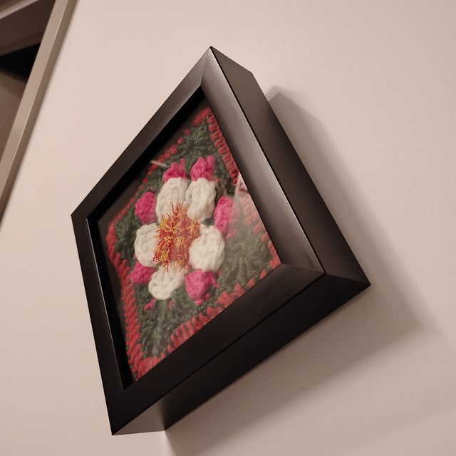 Raspberry Pink Arkansas Apple Blossom State Flower Fiber Art For Sale - Image 8 of 8