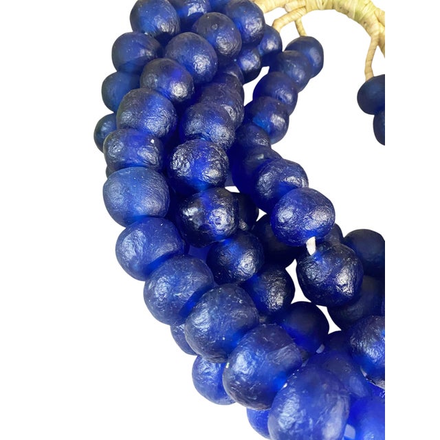 African Jumbo Cobalt Blue Glass Trading Beads Necklace Set of Five For Sale - Image 4 of 7