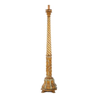 1900s Carved and Polychromed Antique Venetian Floor Candlestick For Sale