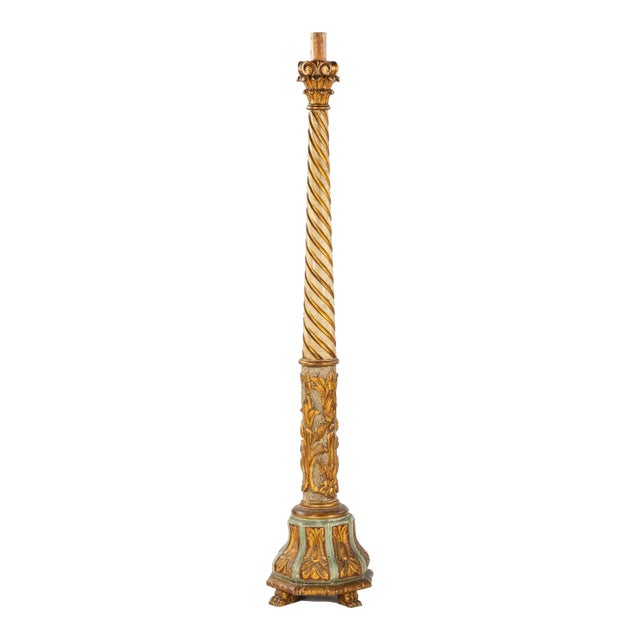 1900s Carved and Polychromed Antique Venetian Floor Candlestick For Sale