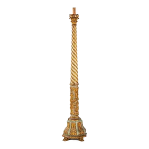 1900s Carved and Polychromed Antique Venetian Floor Candlestick