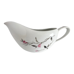 Vintage Cherry Blossom Gravy Boat Fine China 1067, Made in Japan Pink White Silver Gray Sakura