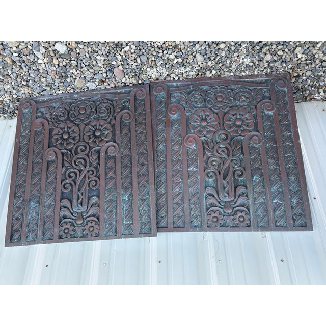 1920s Architectural Salvage Cast Bronze Panels - Chicago Art Deco For Sale - Image 5 of 5