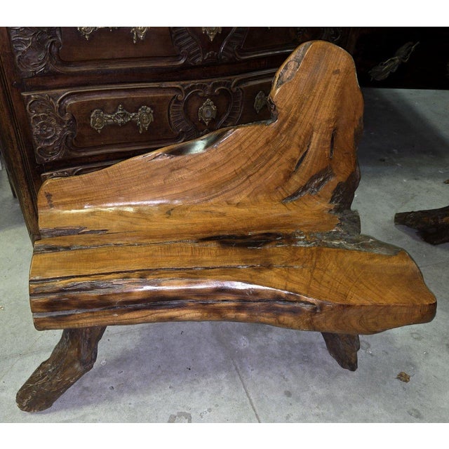 20th-century Asian bench made of olive wood and driftwood Beautiful patina Very decorative H 88 x W 95 x D 90 cm