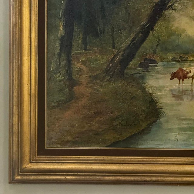 Framed Oil Painting on Canvas by J. Vanlint 'Landscape With Cows' For Sale - Image 11 of 17