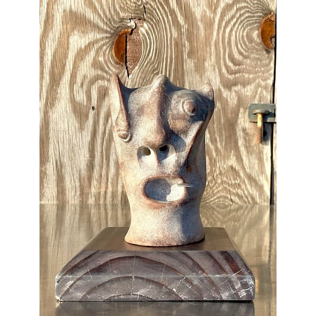 冬ギフト  Carved Abstract Boho Vintage Stone Chairish | Sculpture Head 工芸品