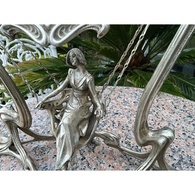 Early 20th Century Art Nouveau Demoiselle à la Balancelle Mirror Silvered Bronze from Erté, Paris, 1907 For Sale - Image 5 of 9