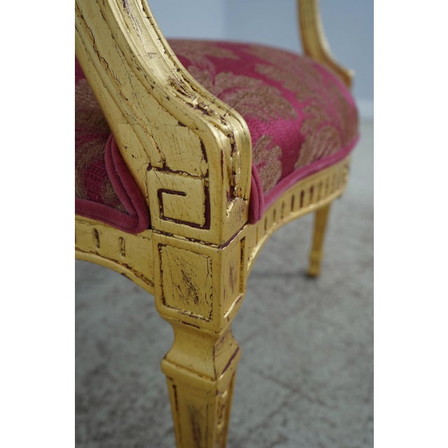 Pair Gold Gilt French Louis XVI Style Open Armchairs For Sale - Image 10 of 12