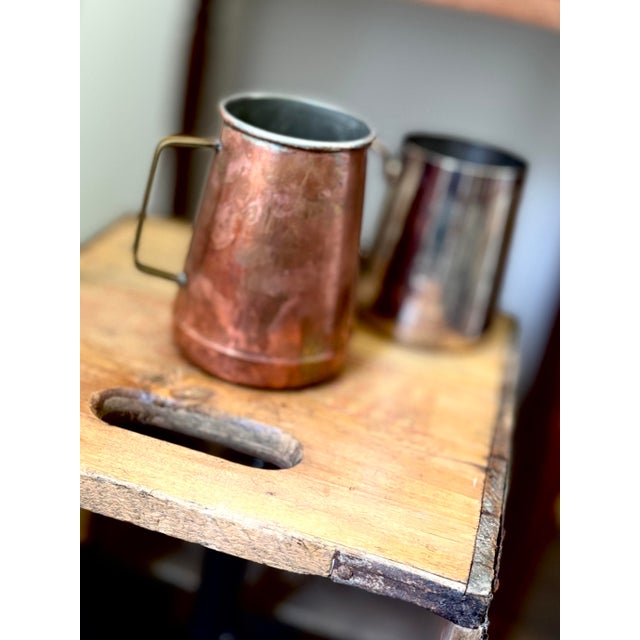 Vintage Copper Mug & Silverplate Tankard Set – Copper Fire Patina-Tavern For Sale - Image 4 of 10
