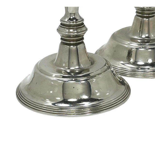 Vintage Neo-Classical Silver Plate Candlesticks - A Pair For Sale - Image 4 of 8