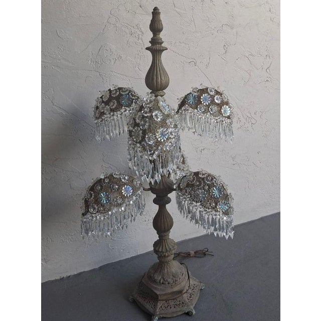 Hollywood Regency XL 1920's Opulent Hollywood Regency Palm Tree With Cut Crystal Table Lamp For Sale - Image 3 of 18