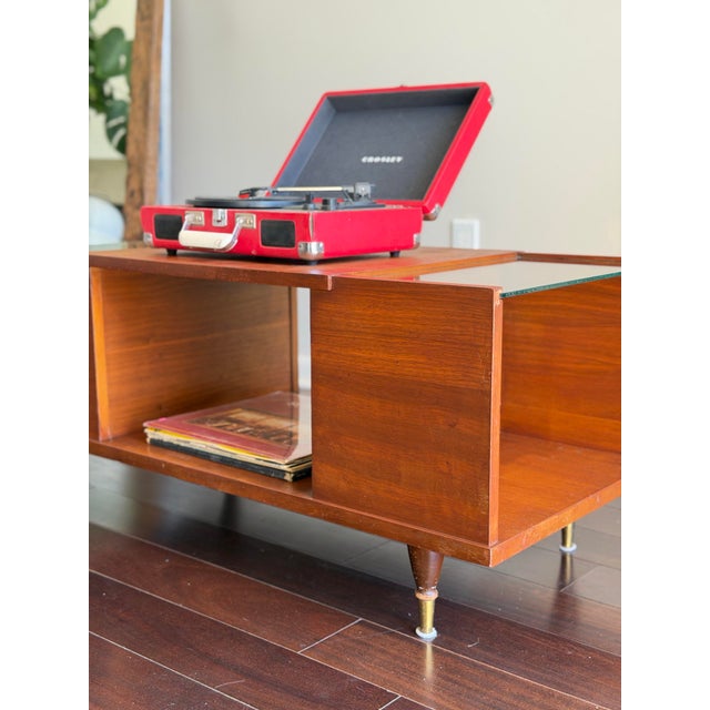 1960s Mid-Century Modern Teak Coffee Table With Beveled Glass — Record Cabinet, Turntable Stand, Media Console and Low Credenza For Sale - Image 10 of 12