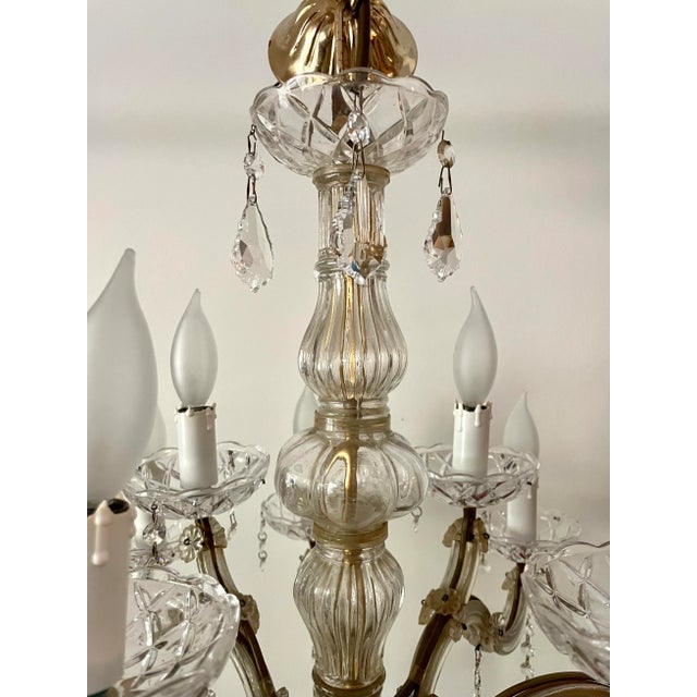Vintage Maria Theresa 12 Arm Crystal and Glass Chandelier For Sale - Image 4 of 11