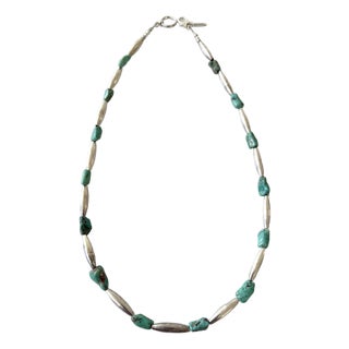 Vintage Southwestern Necklace Silver Beads With Turquoise Nugget Beads. By Matthew Izzo For Sale