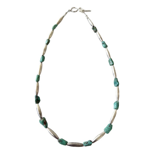 Vintage Southwestern Necklace Silver Beads With Turquoise Nugget Beads. By Matthew Izzo For Sale