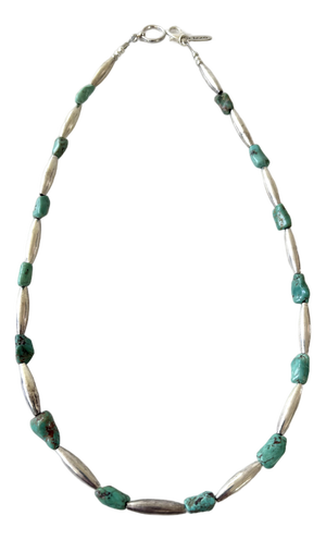 Vintage Southwestern Necklace Silver Beads With Turquoise Nugget Beads. By Matthew Izzo