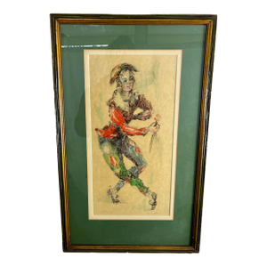 Mid Century Edna Gass Harlequin Jester Painting Drama Major