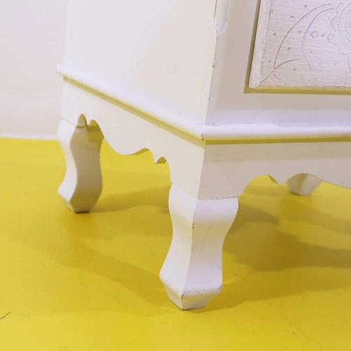 Narrow White Wooden Chest of Drawers with Decorated Drawers For Sale - Image 6 of 10