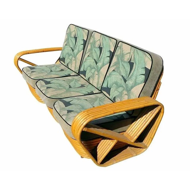 Restored Paul Frankl Style 6 Strand Rattan Sofa & Lounge Chair Set For Sale - Image 4 of 9