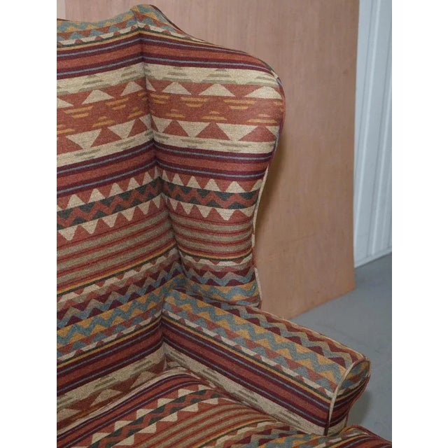 Wood Wingback Armchair in Kilim Wool Upholstery with Beech Frame For Sale - Image 7 of 18