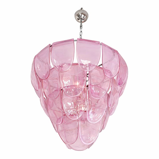 Mid-Century Modern Italian Contemporary Modern Pink Sanded "Petals" Murano Style Glass Chandelier For Sale - Image 3 of 7