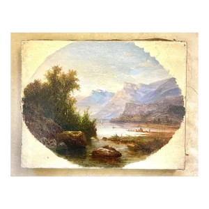 Oil Painting on Canvas Mountain Landscape and Lake Signed Andre France Late 19th