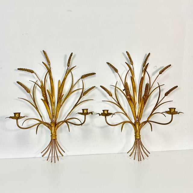 1950s Vintage Italian Hollywood Regency Wheat Sheaf Candle Holder Sconces - A Pair, 2 Arm For Sale - Image 17 of 17