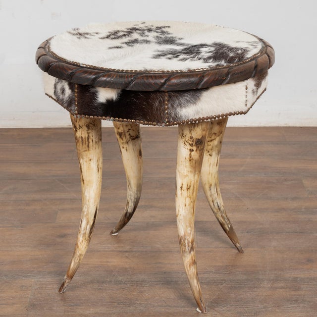 20th Century Set (5) of Horn and Hide Armchairs, Ottomans and Side Table For Sale - Image 4 of 12