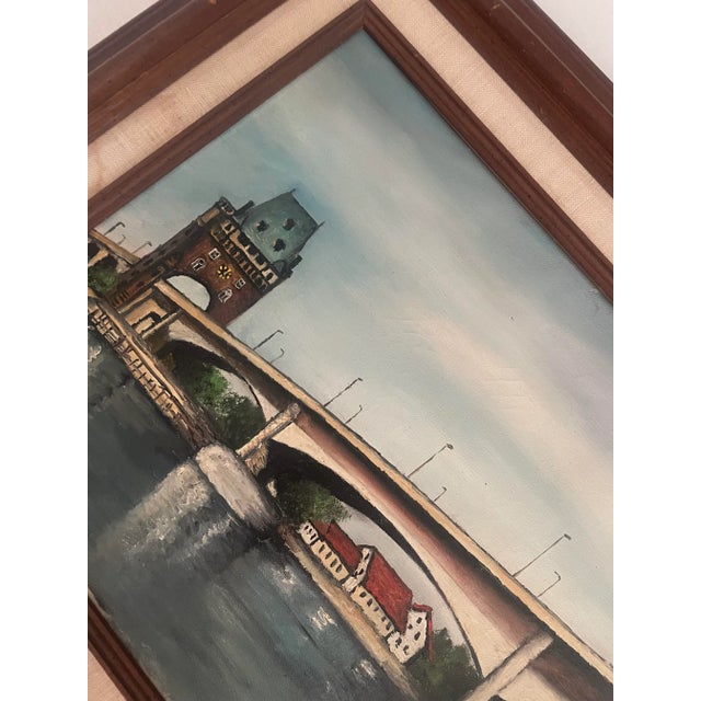Rustic European Still Life Rhine River Bridge Framed Original Oil Painting For Sale - Image 11 of 12