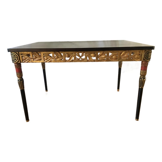 Vintage Hollywood Regency Giltwood & Ebonized Greek Key Console Table For Sale