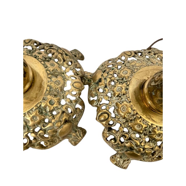 Antique French Empire-Style Brass 5 Light Candelabra Now Table Lamps. Set of Two. For Sale - Image 10 of 12