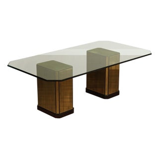 Mastercraft Hollywood Regency Brass and Glass Pedestal Dining Table For Sale