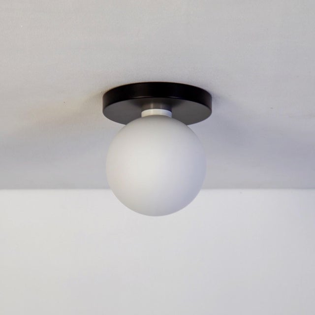 Metal Globe Flush Mount Black, 5 Inch Glass Globe, by Research.Lighting, Modern, Minimal For Sale - Image 7 of 9