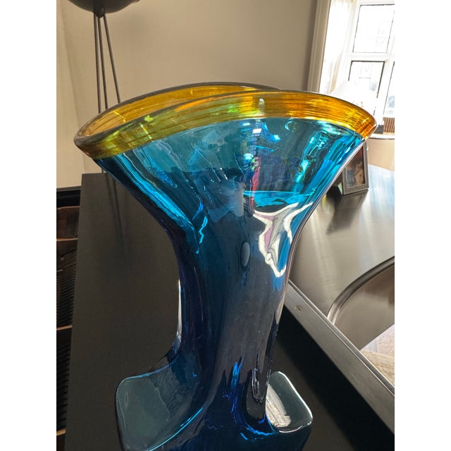 Striking signed studio art glass vase by Young & Constantin. A substantial hand-blown sculptural form featuring a rich...